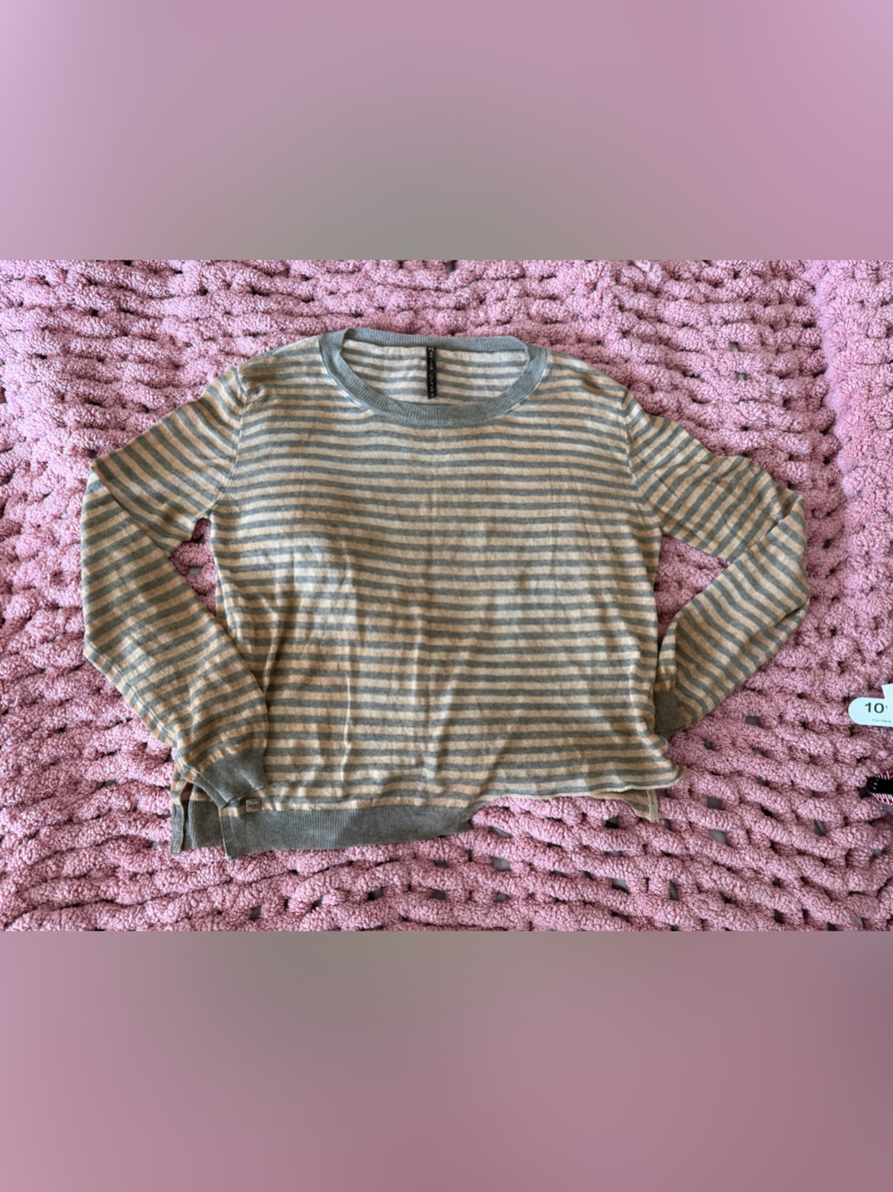 Manila Grace Gray & Camel Stripe Raw Hem Knit Sweater | Italian | Size S